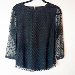 SZ M Ann Taylor Black Sheer Sleeve Dotted Top
